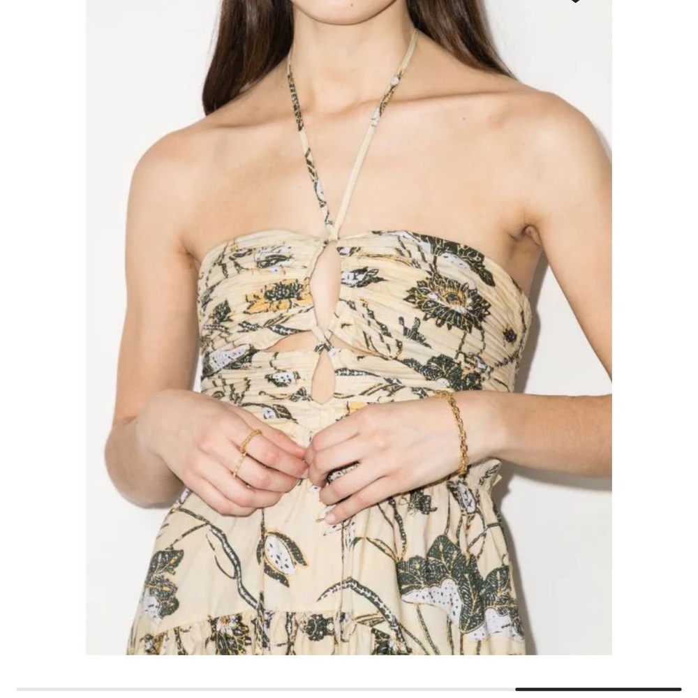 ULLA JOHNSON ELLA CUT-OUT FLORAL POPLIN HALTER DRESS